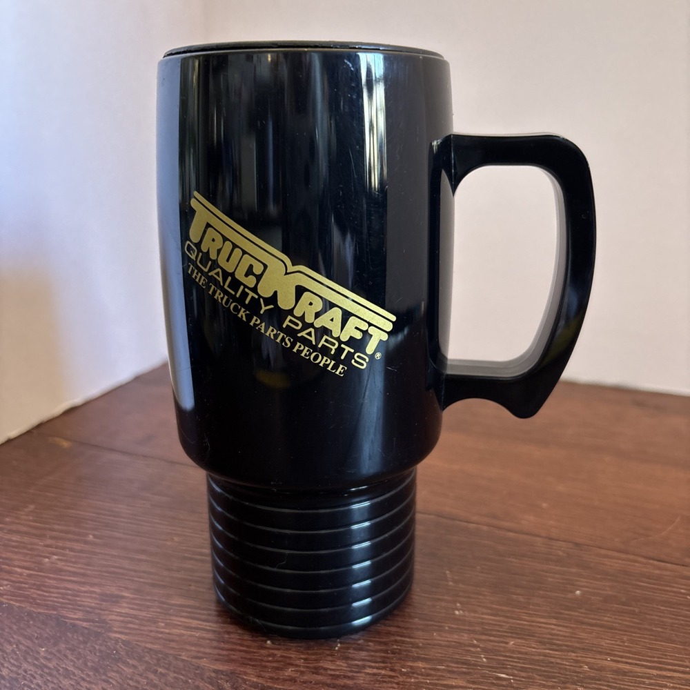 Rare Truck Kraft Coffee Cup Mug Travel Black And Gold With Rubber Push On Lid